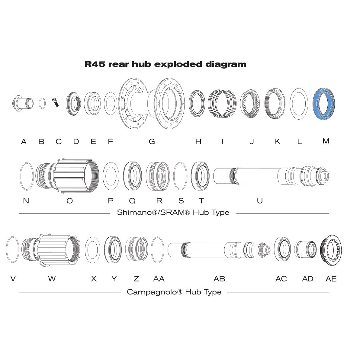 Chris King R45 Rear Hub Exploded Diagram