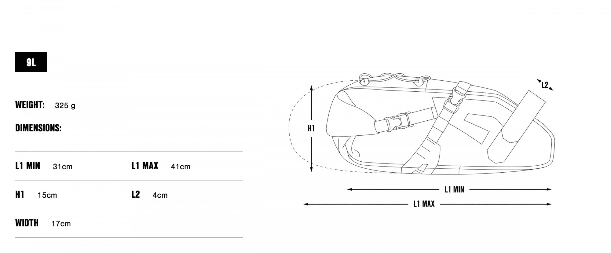 Apidura 2022 Saddle Bag Dims 9L