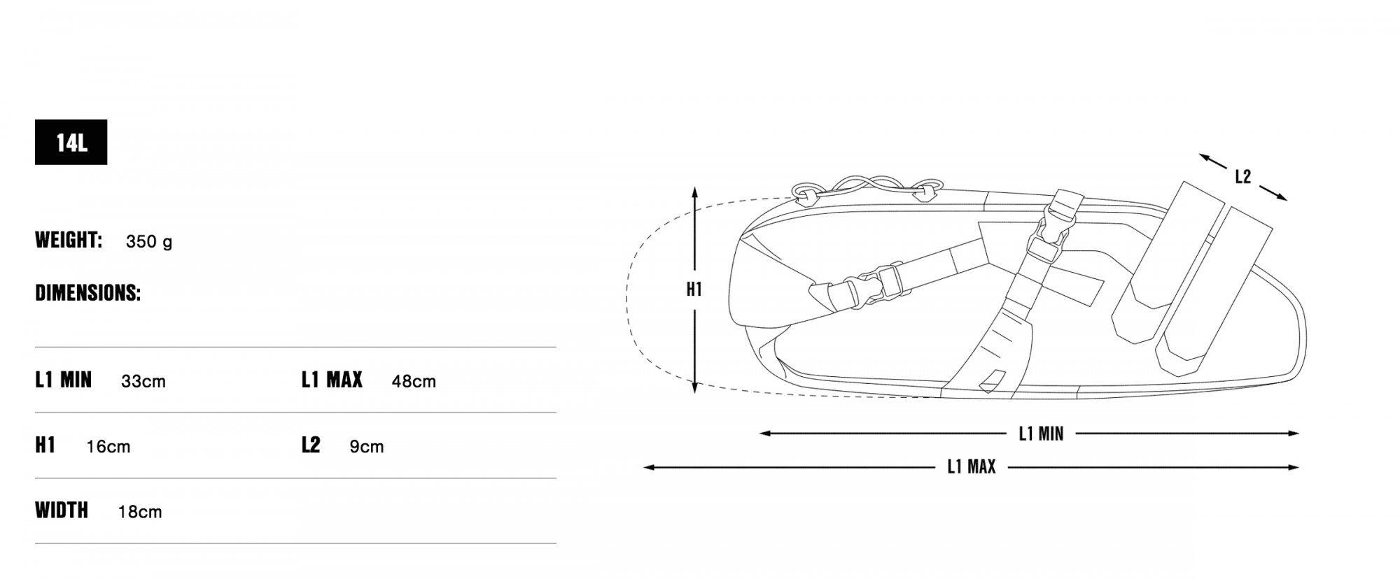 Apidura 2022 Saddle Bag Dims 14L