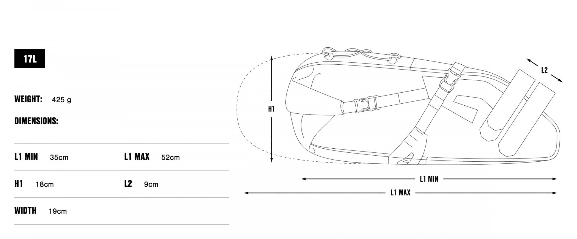 Apidura 2022 Saddle Bag Dims 17L