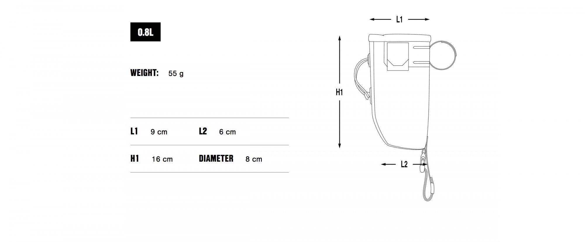 Apidura 2022 Backcountry food pouch 0.8L dims