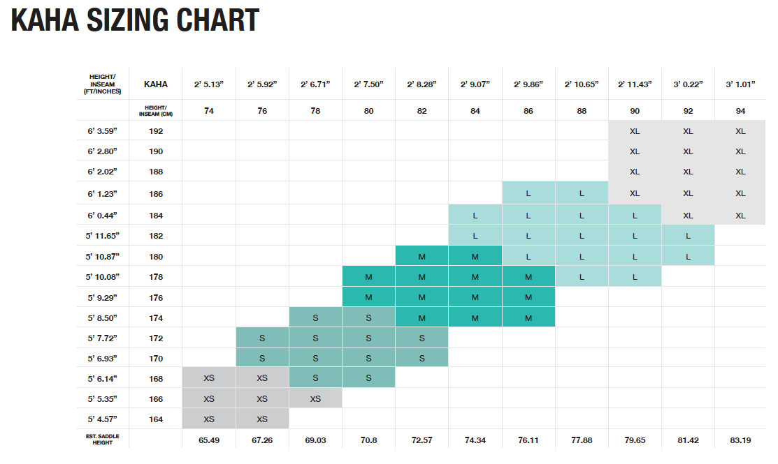2023 Kaha Size Chart - Brook