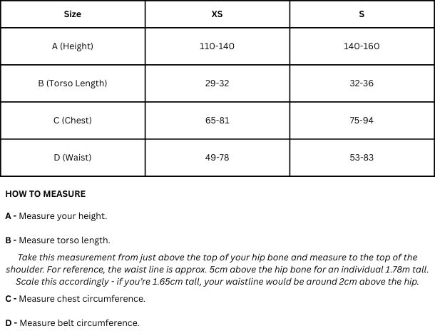 2025 Sweet Back Protector Sizing Chart JR